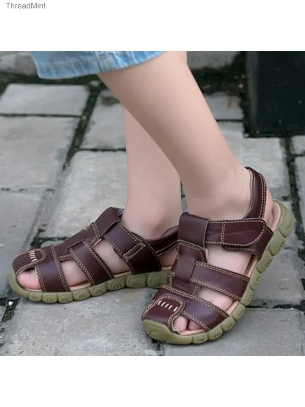 Boys Girls Leather Closed Toe Outdoor Sports Sandals Hook Loop